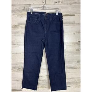 NYDJ Women’s 6 Dark Wash Capri Jeans Blue Denim Distressed Cuff Stretch Zip crop
